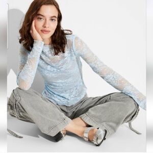 Wild Fable Light Blue Lace Sequin Blouse XS and S NEW